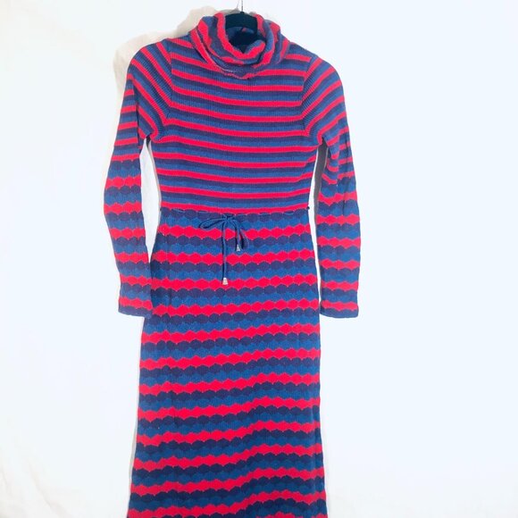 Knit long sleeve maxi turtle neck dress zip up striped red purple size 10 READ - Picture 3 of 16